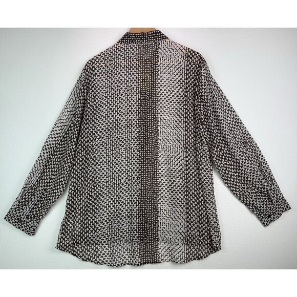 MICHAEL KORS Sheer‎ Blouse Tunic Brown/White Roll-Tab Sleeve Button Down NWT 1X - Picture 2 of 9